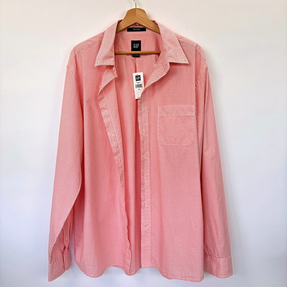 NWT 2008 Gap Red Windowpane Gingham Cotton Button Up Shirt XL Preppy Y2K Indie
